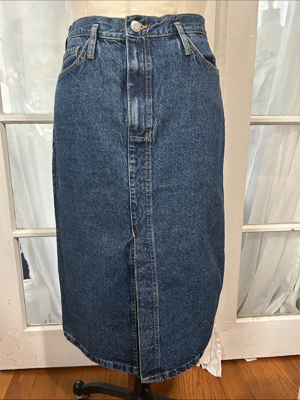 Mango Dark Blue Denim Midi Skirt